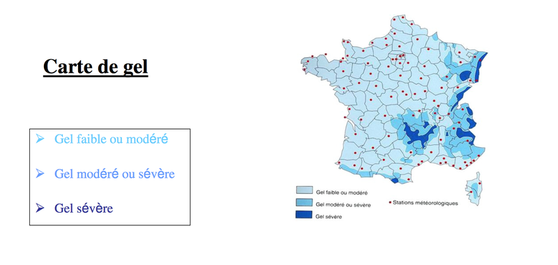 Carte du gel en France